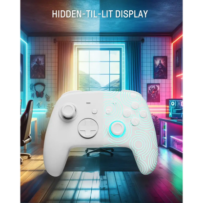 FUNLAB [Luminous Pattern] Switch Pro Controller Wireless Compatible with Switch/OLED/Lite, Firefly Bluetooth Remote Gamepad with 7 LED Colors/Paddle/Turbo/Motion Control - White