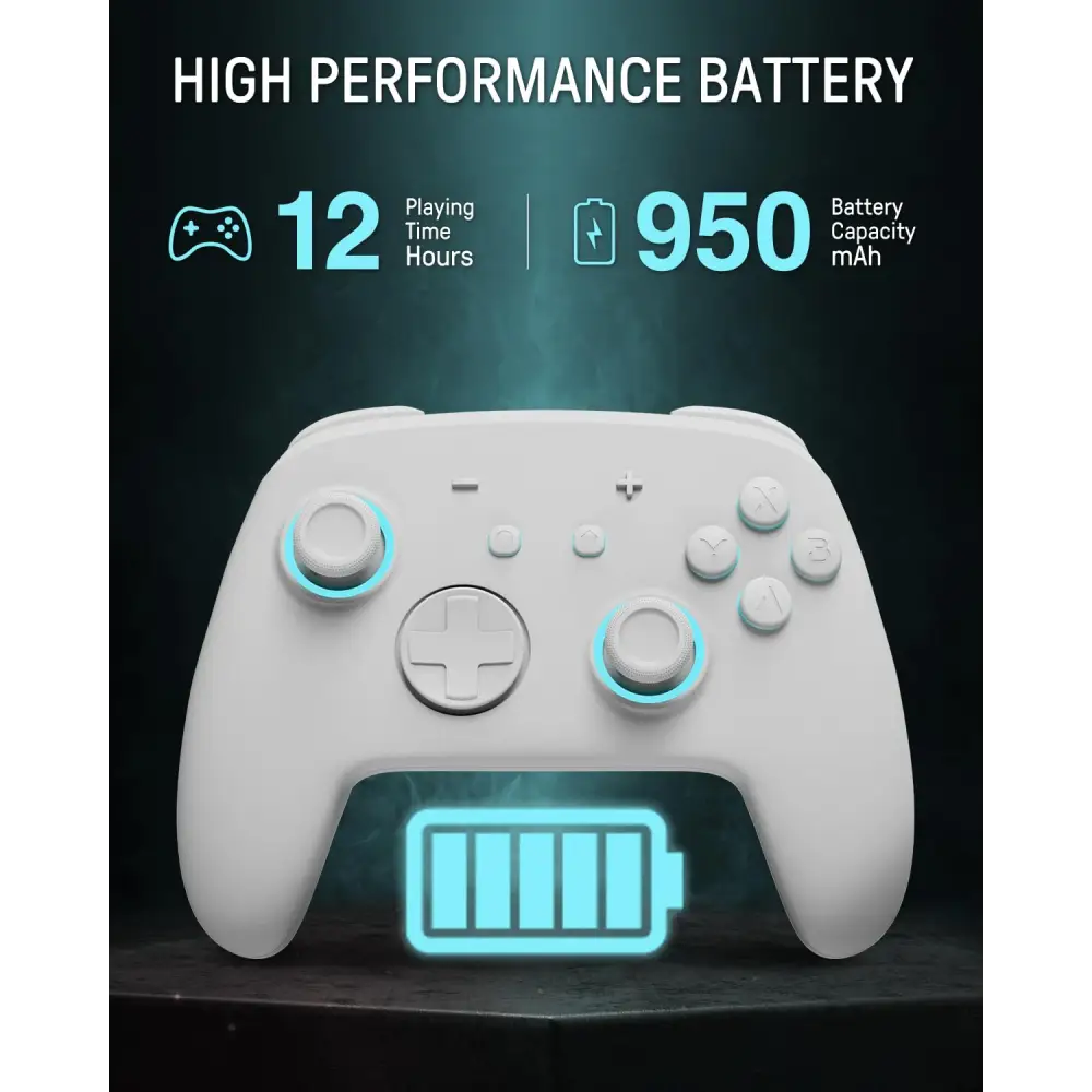 FUNLAB [Luminous Pattern] Switch Pro Controller Wireless Compatible with Switch/OLED/Lite, Firefly Bluetooth Remote Gamepad with 7 LED Colors/Paddle/Turbo/Motion Control - White