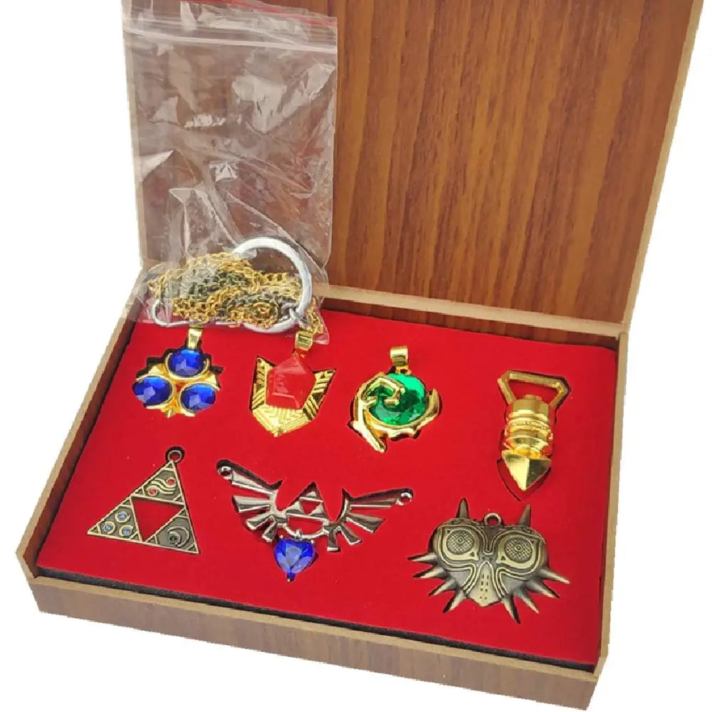 Zelda Twilight Princess Jewelry – Hylian Shield Necklace & Master Sword Pendant Set New 7PCS yellow Jewelry
