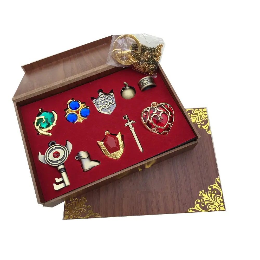 Zelda Twilight Princess Jewelry – Hylian Shield Necklace & Master Sword Pendant Set Red-10set Jewelry