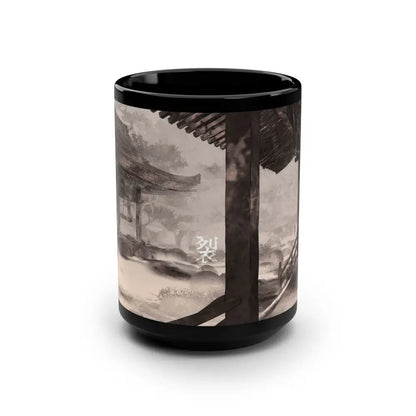 Zen vibes in a glossy black ceramic mug for your chill mornings - 15oz - Mug