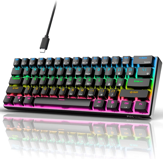 RK ROYAL KLUDGE RK61 Wired 60% Mechanical Gaming Keyboard RGB Backlit Ultra-Compact Hot Swappable Red Switch Black