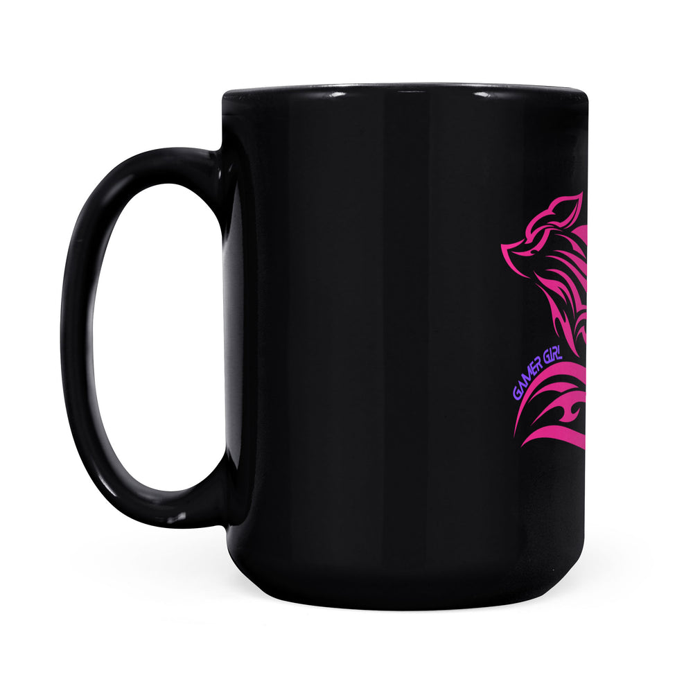 New Pink Fox Gamer Girl Black Mug - Perfect for Gaming Enthusiasts