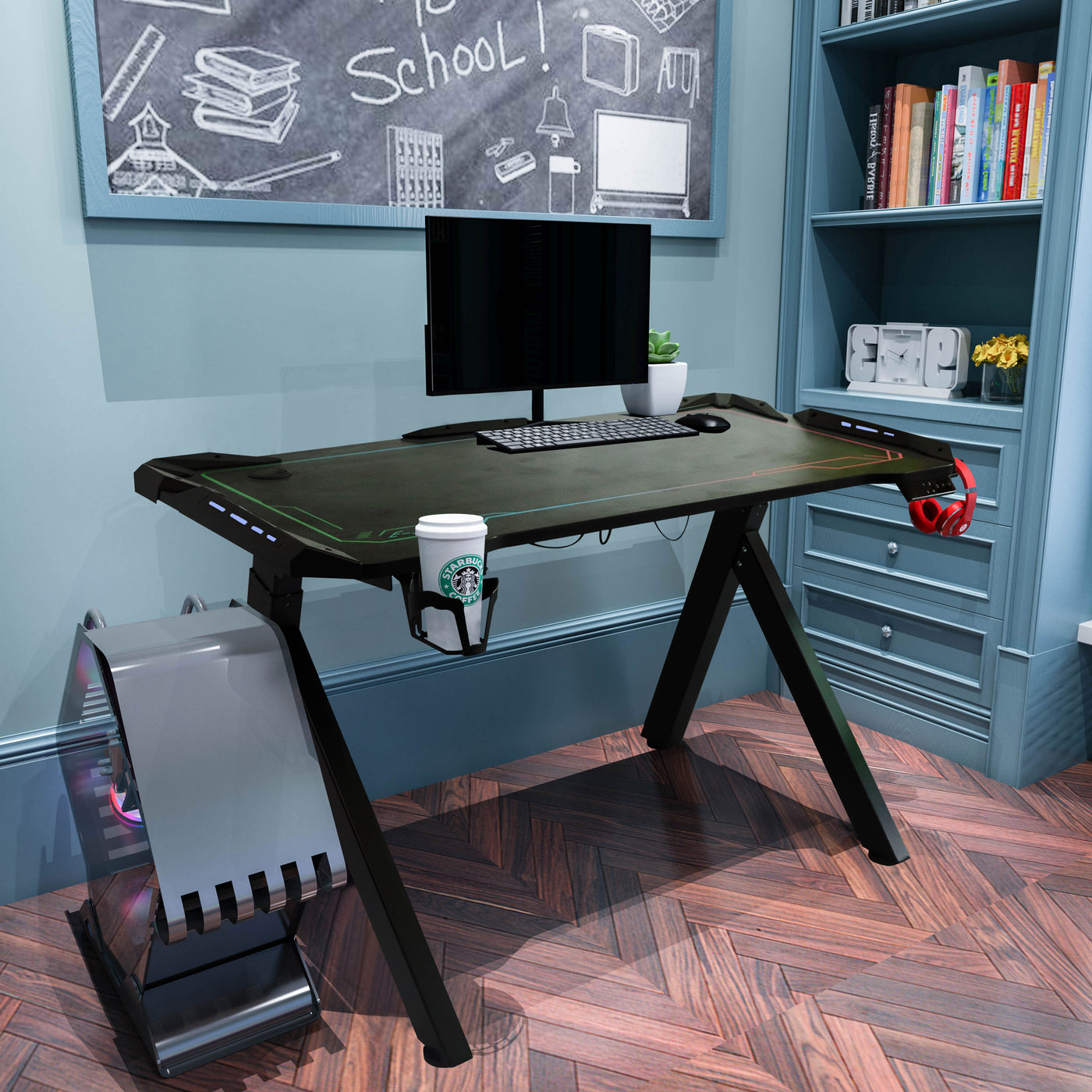 Gaming Home Office Computer Desk with Metal Frame